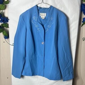 Chic Blue Embroidered Women's Blazer